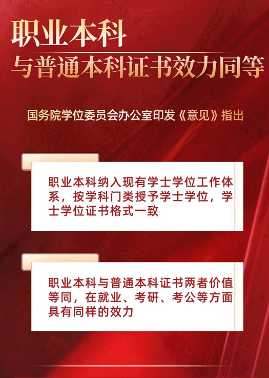 又一利好消息，教育部再发文：职业本科与普通本科证书效力同等！